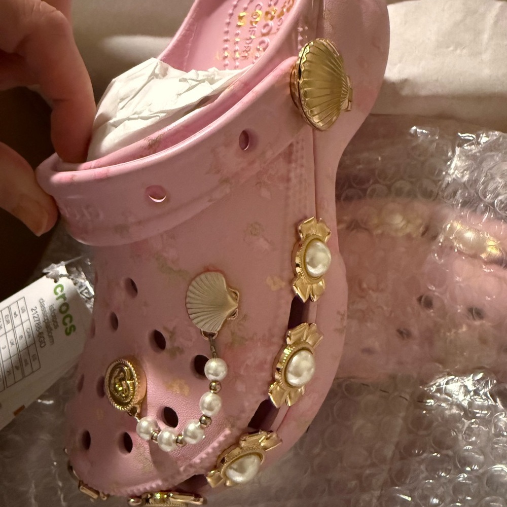 LoveShackFancy Pink Floral Platform Crocs size 5